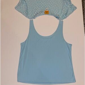 L  Ruby Rd. (Large) Shortsleeved lined Porcelain Blue Silver burnout print Top
